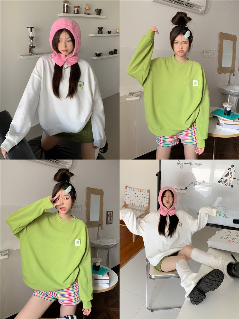實拍 國潮麻將戰服發財 小清新圓領米妮套頭衛衣