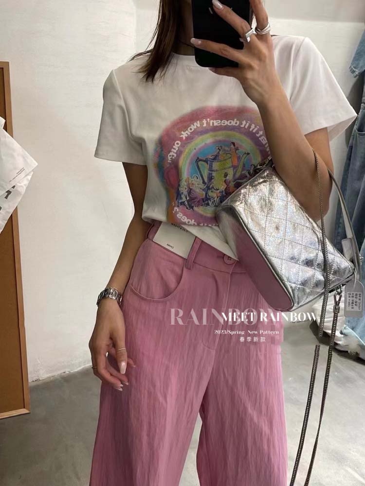 美式復古白色短款正肩短袖t恤女夏季2024新款寬鬆顯瘦半袖上衣夏