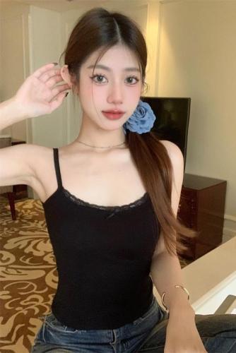 Actual shot of new spring pure lust camisole hot girl bow lace breast-wrapped slim bottoming top