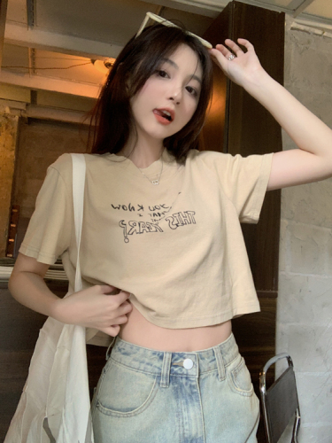 Real shot American retro short style distressed washed lettered shoulder t-shirt