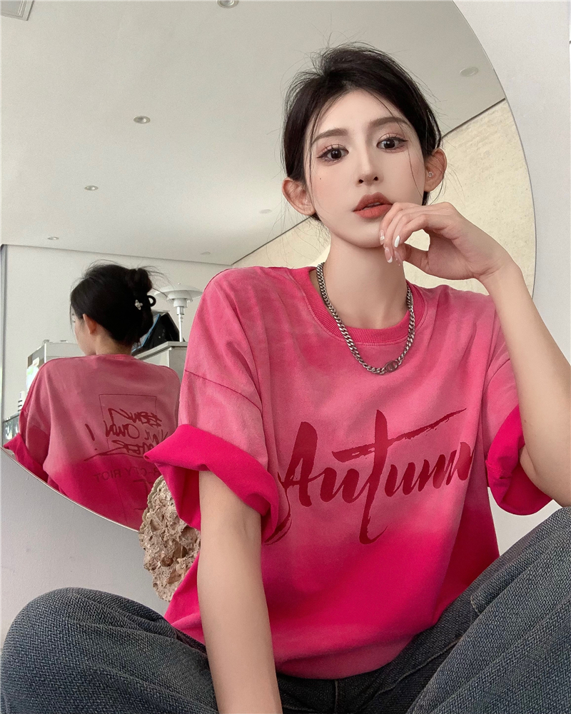 Actual shot ~ Dopamine gradient tie-dye retro distressed loose versatile short-sleeved T-shirt for women lazy style top