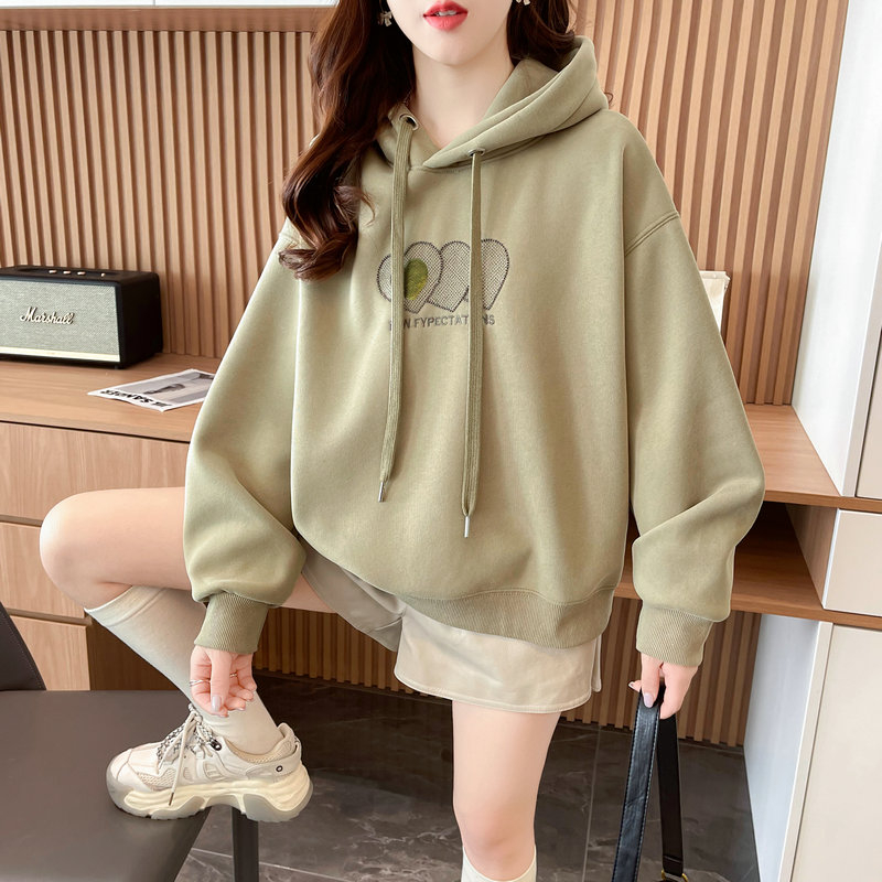 實拍 寬鬆休閒刺繡連帽衛衣女新款秋季百搭設計感春秋薄款外套