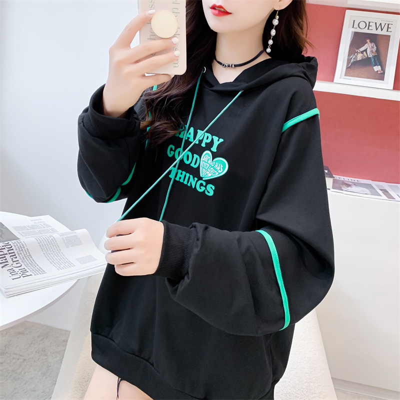 實拍 寬鬆休閒刺繡連帽衛衣女新款秋季百搭設計感春秋薄款外套
