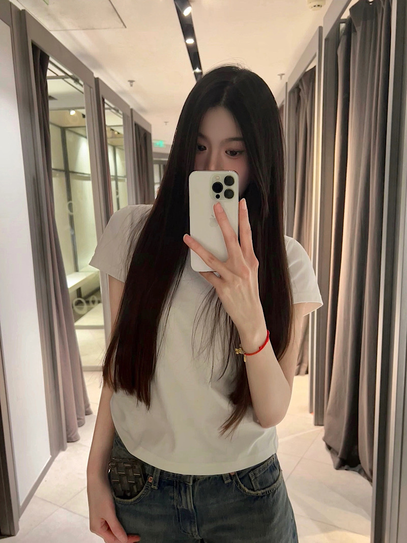 實拍 春夏正肩純棉短袖 女T復古白色經典純色圓領 全棉好版型