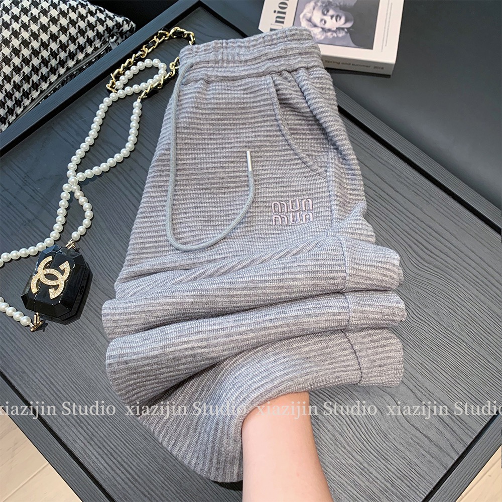 灰色闊腿褲女春秋款休閒百搭高腰直筒寬鬆顯瘦小個子元原板面料