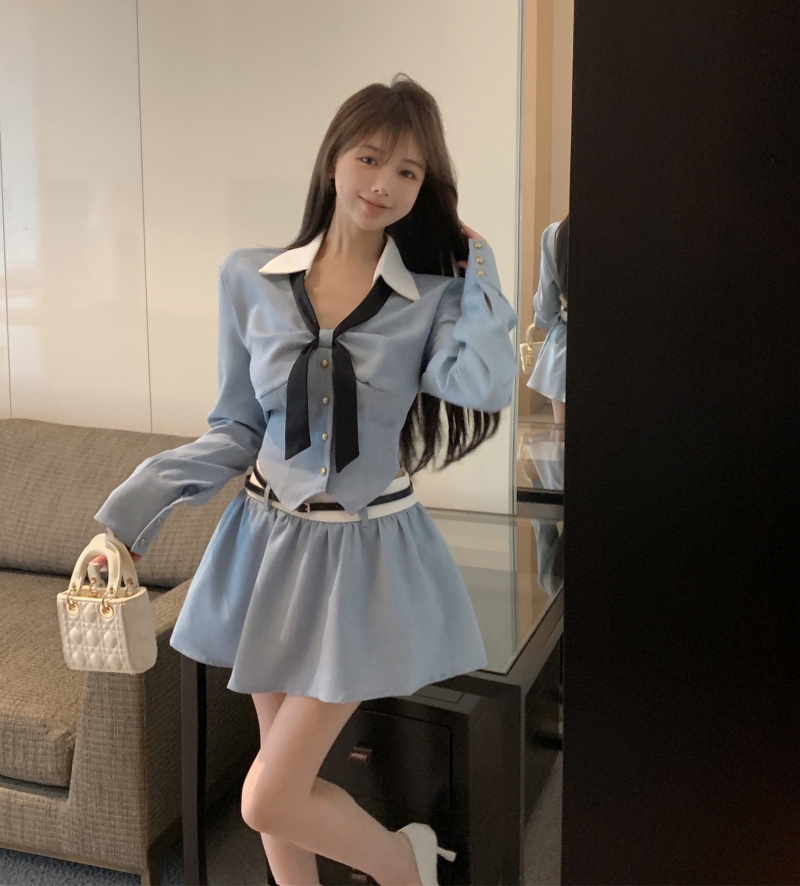 實拍春日襯衫女法式上衣設計感高級小衫藍色襯衫韓版輕奢襯衣