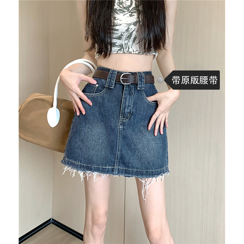 甜辣牛仔短裙夏新款高腰a字裙小個子半身裙毛邊設計感氣質裙