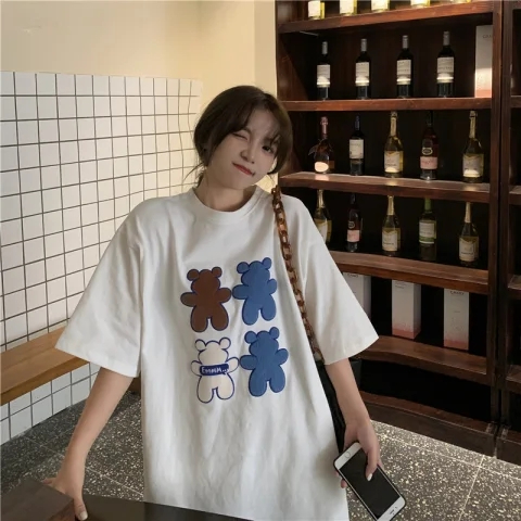 Short-sleeved T-shirt women's loose Korean version ins trend 2024 spring and summer new style mid-length half-sleeved top ins trend