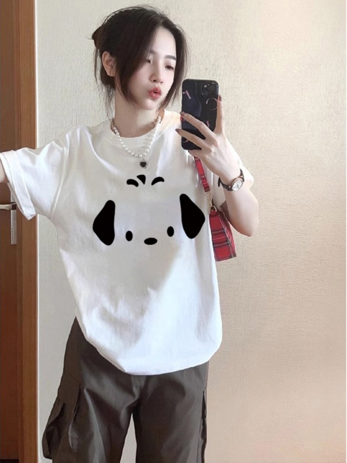 2024 spring and summer new heavy/combed cotton back collar with seamed S-XXXL summer short-sleeved T-shirt for women