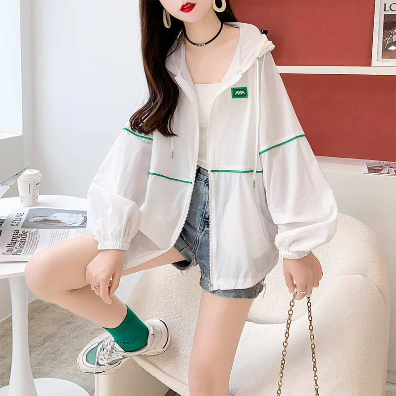實拍原版質量中長款大碼女裝薄款拉鏈開衫防曬服連帽外套女