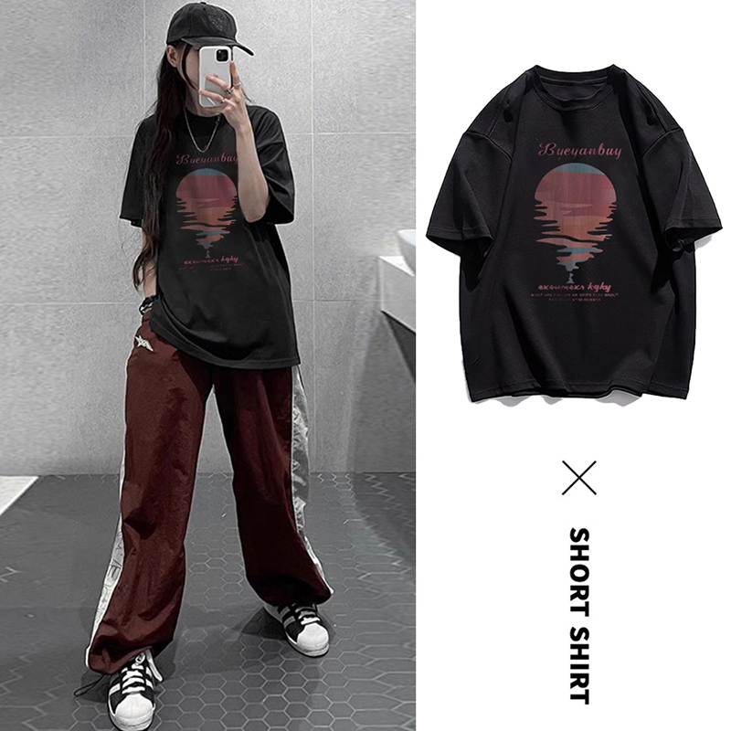 230g rear bag spring and summer new style pure cotton short-sleeved T-shirt trend