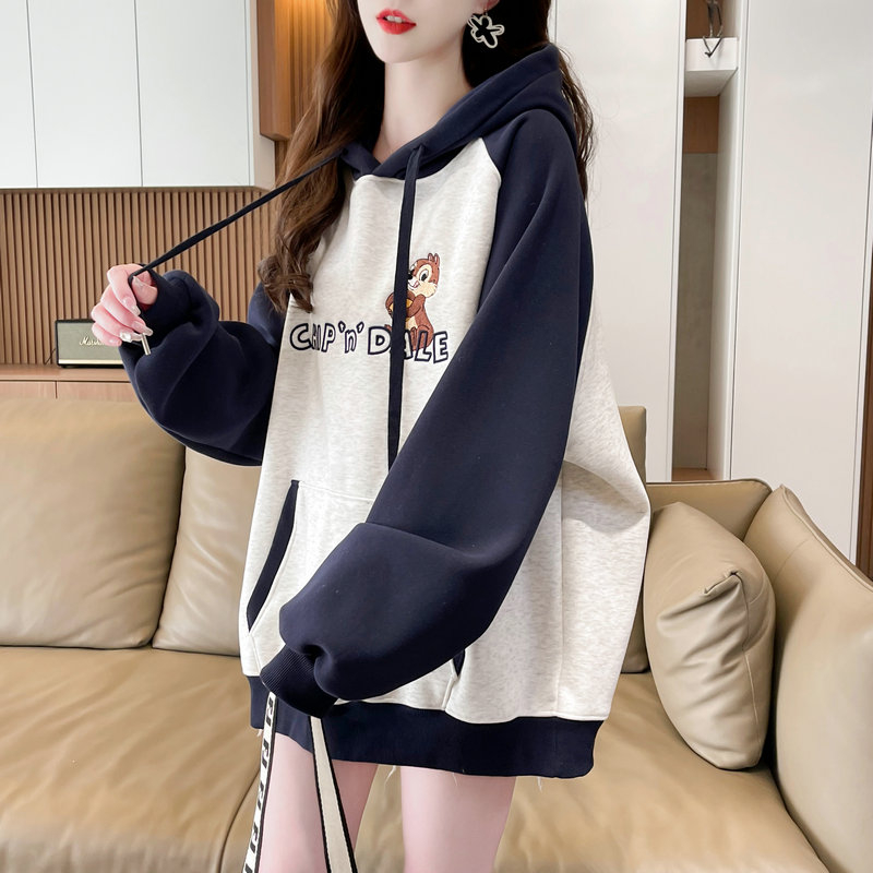 實拍 寬鬆休閒刺繡連帽衛衣女新款秋季百搭設計感春秋薄款外套