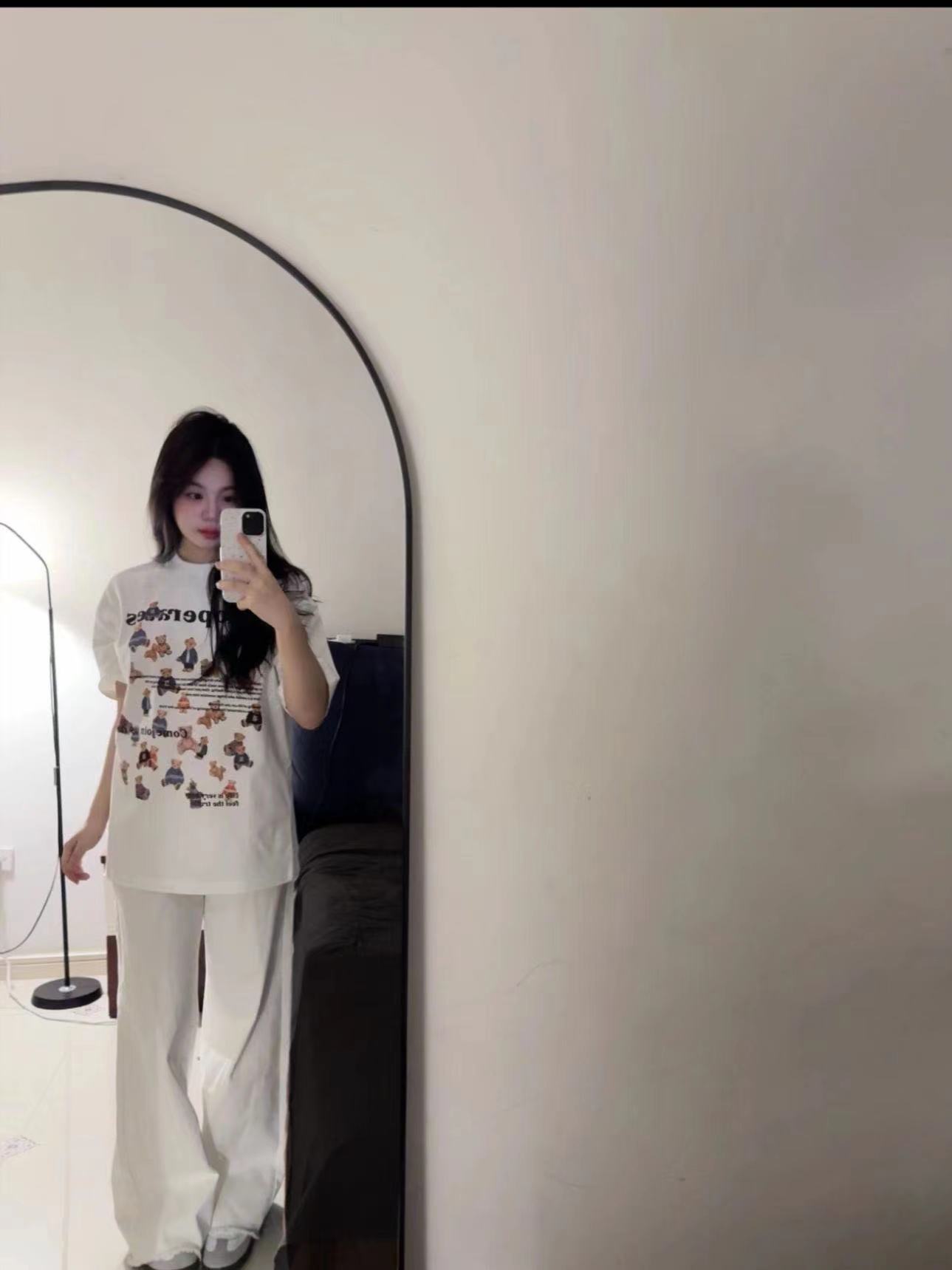 高質量純棉220克精梳緊密手感好直播品質前印花短袖t恤女