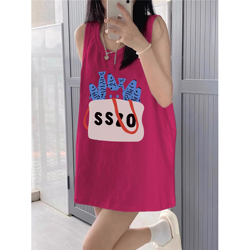 210g rear bag spring and summer loose cotton printed sleeveless vest for women
