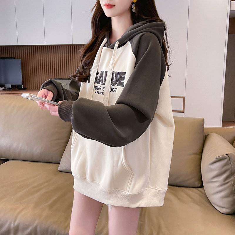 實拍 寬鬆休閒刺繡連帽衛衣女新款秋季百搭設計感春秋薄款外套