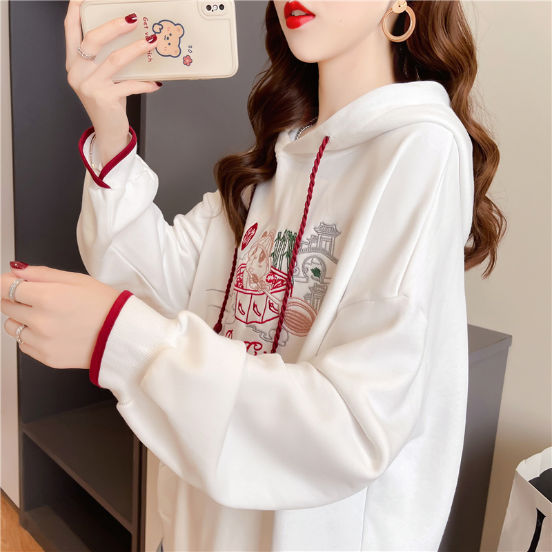 Real shot 2024 spring Korean version hooded letter embroidered loose large size women's long-sleeved thin sweatshirt for women