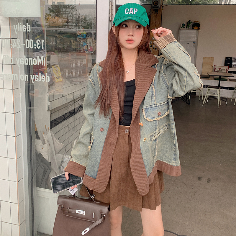 Actual shot ~ Retro corduroy suit jacket with bear button