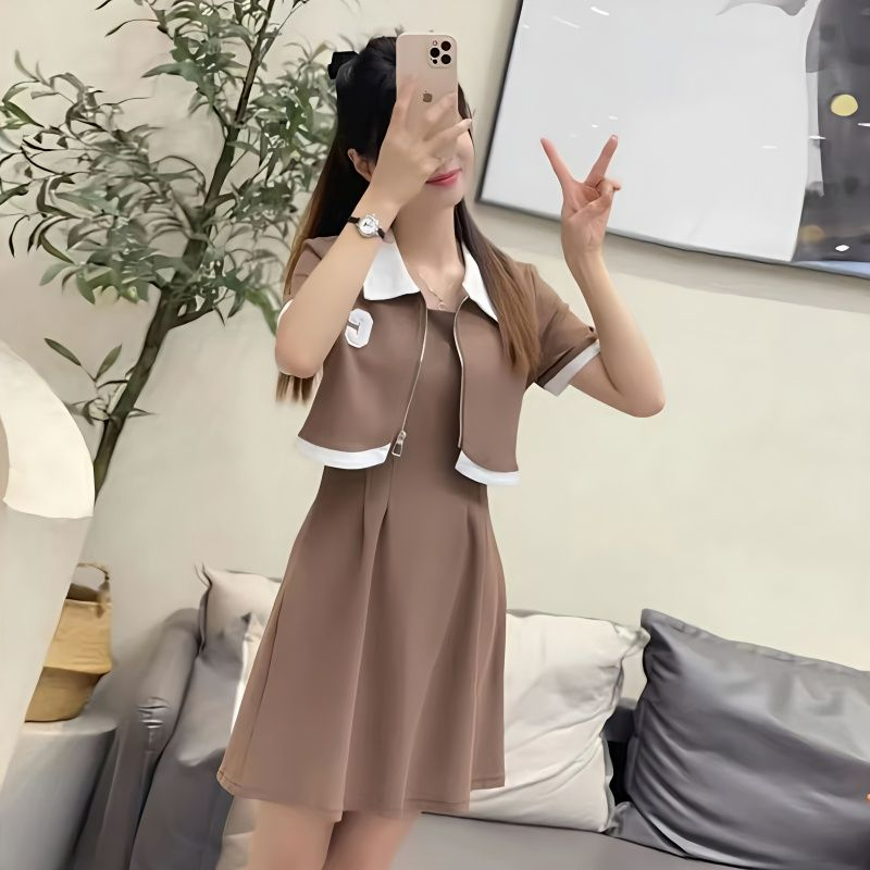 小香風兩件套減齡休閒顯瘦連衣裙上衣短外套小個子百搭時尚套裝女