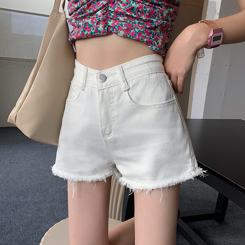 實拍#港味復古高腰毛邊牛仔短褲女春夏大碼胖mm闊腿休閒a字熱褲潮