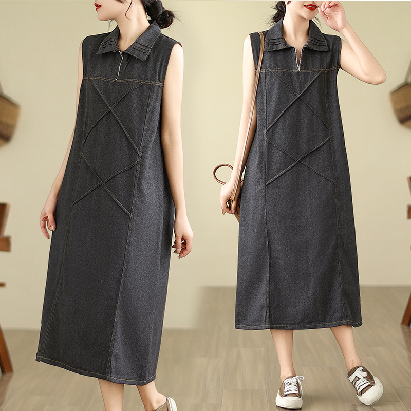 Actual shot of new summer clothing, plus size women's denim dress, high-end niche temperament vest dress S-5XL 200 pounds