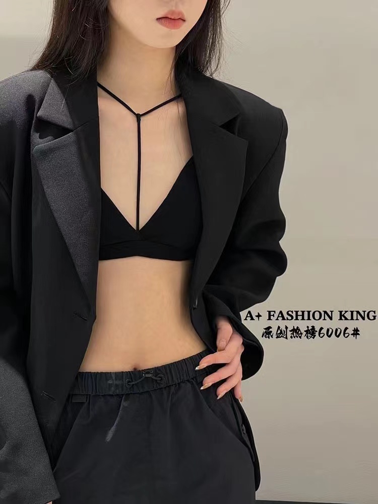 性感美背冰絲掛脖內衣一體胸墊防走光吊帶背心女顯瘦百搭外穿上衣