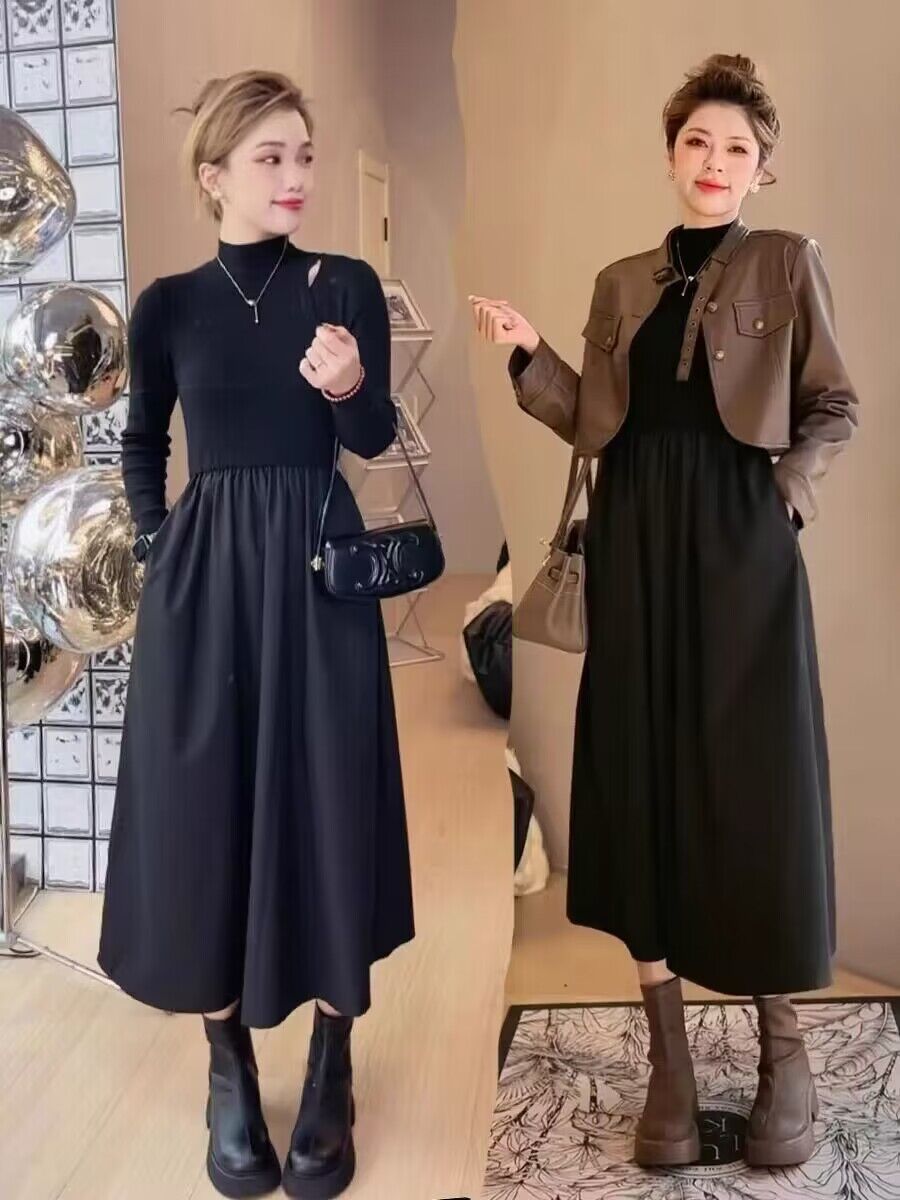 百搭時尚休閒設計感立領皮衣短外套女2024春秋新款外套+裙子套裝