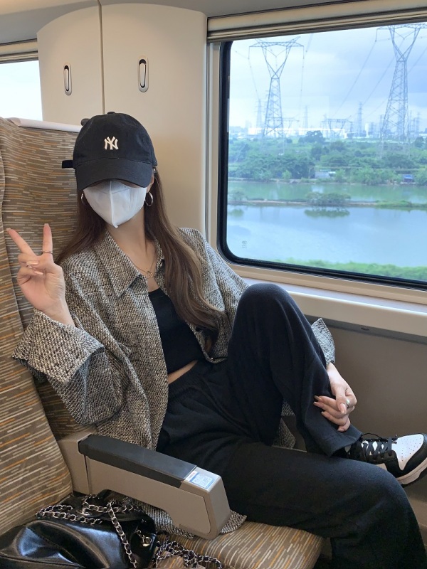 實拍  薄款男友風小眾格子小香風長袖襯衫外套