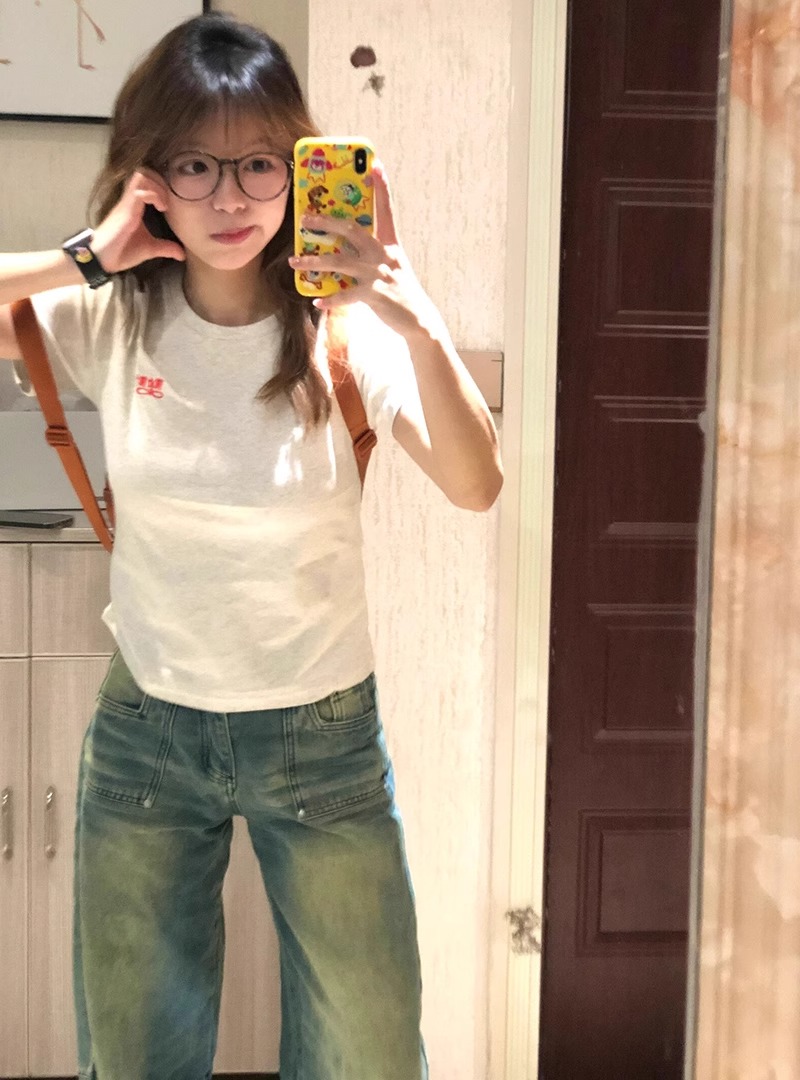 純棉210克40支奧代爾帶彈力直播品質前 印花修身短袖t恤女