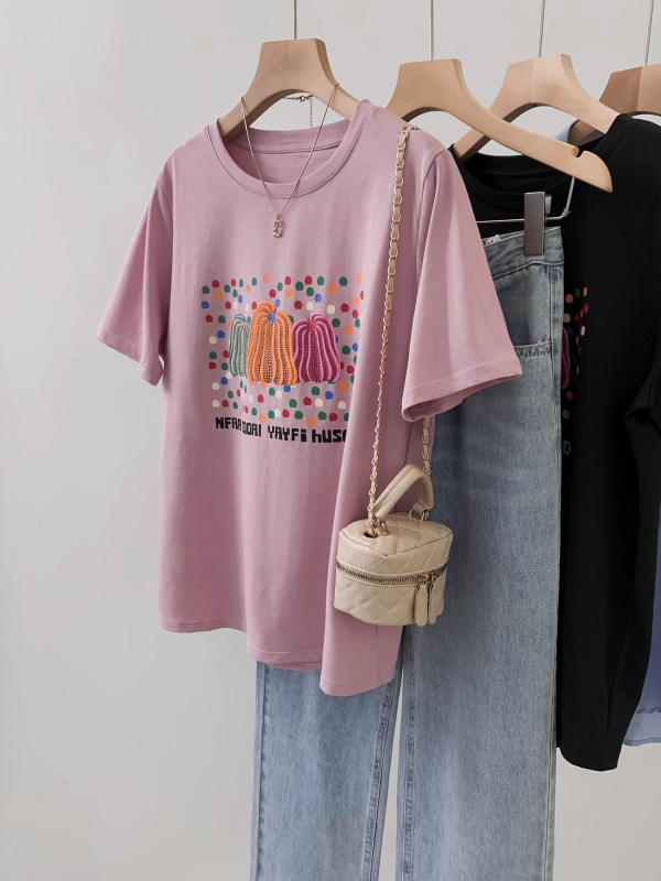 官圖 重磅/精梳純棉 後包領 有縫邊 S-XXXL 夏裝短袖T恤女