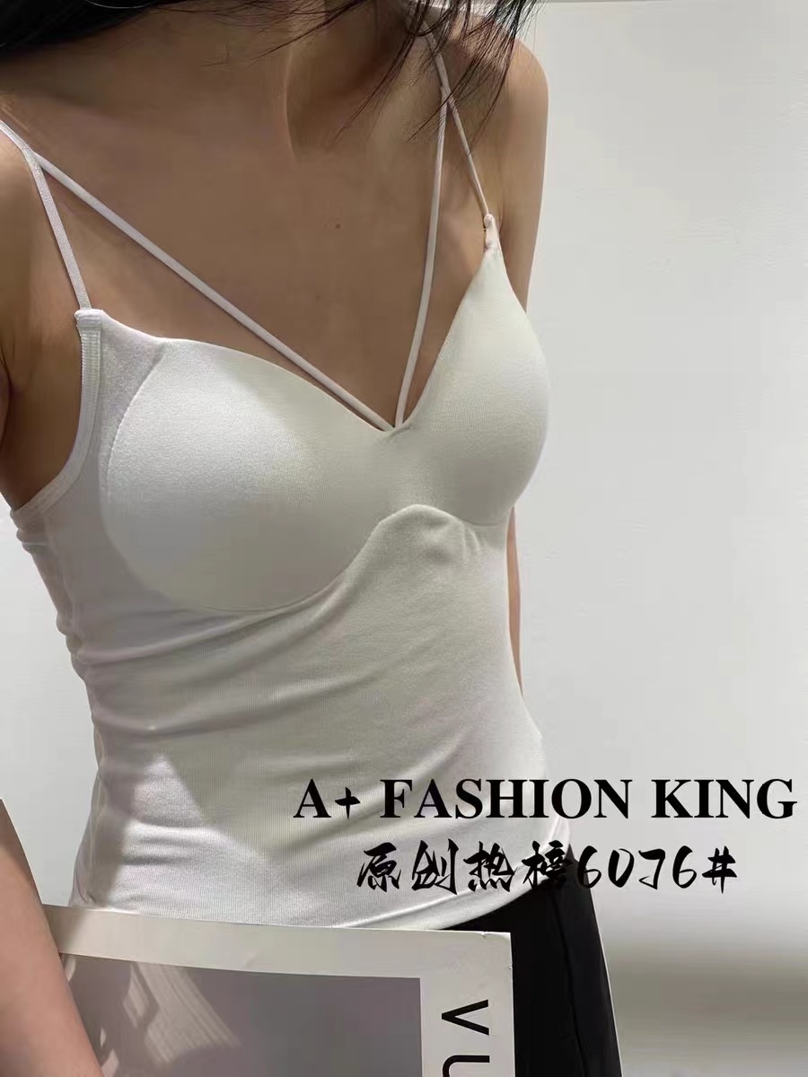 新款秋冬美式黑色美背胸墊一體吊帶背心性感運動健身純棉內衣女
