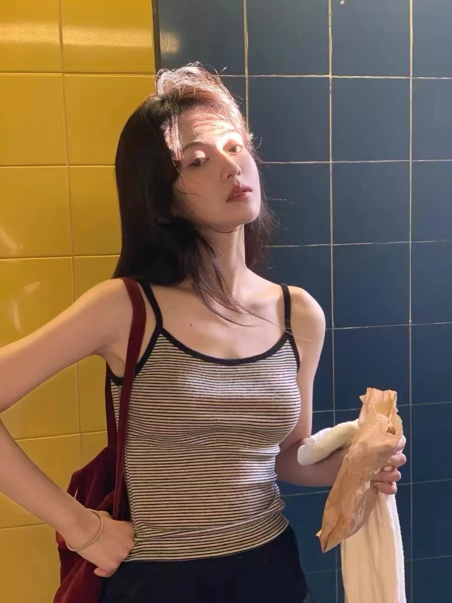 法式條紋針織吊帶背心女內搭夏季外穿遮肉修身別致獨特無袖上衣