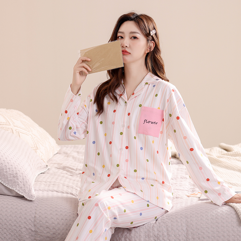 尚優衣品春夏韓版新款睡衣女仿棉時尚五彩繽紛休閒家居服套裝
