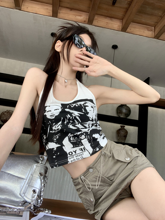 Actual shot of Millennium Hot Girl Comic Print Halter Neck Camisole