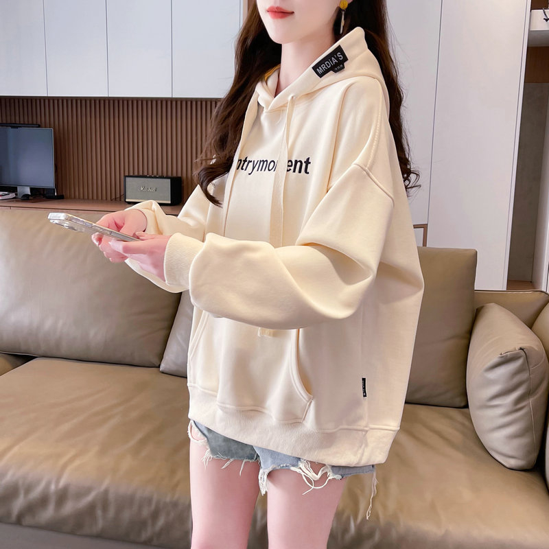 實拍 寬鬆休閒刺繡連帽衛衣女新款秋季百搭設計感春秋薄款外套