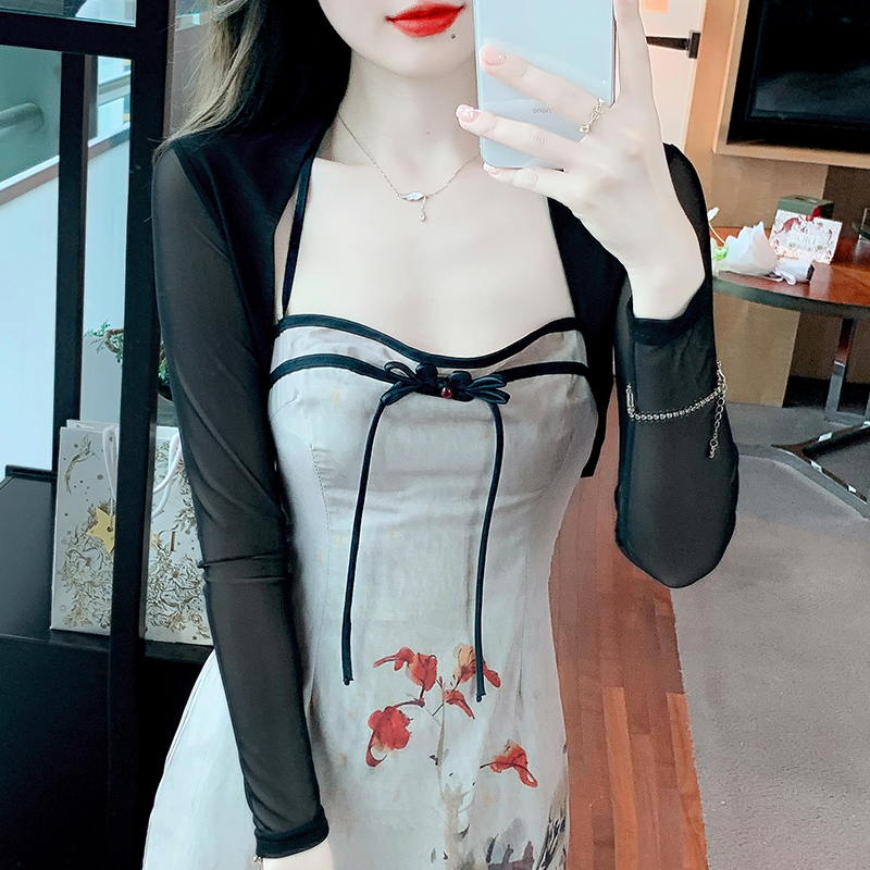 Already shipped 2024 spring and summer new style chiffon short waistcoat long-sleeved chiffon shirt sun protection shirt outer wear for women