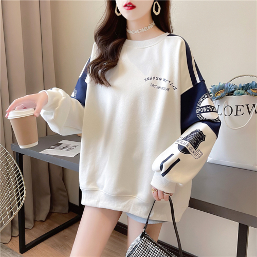 Actual shot of 2024 spring Korean style loose round neck color mid-length plus size women's thin sweatshirt for women