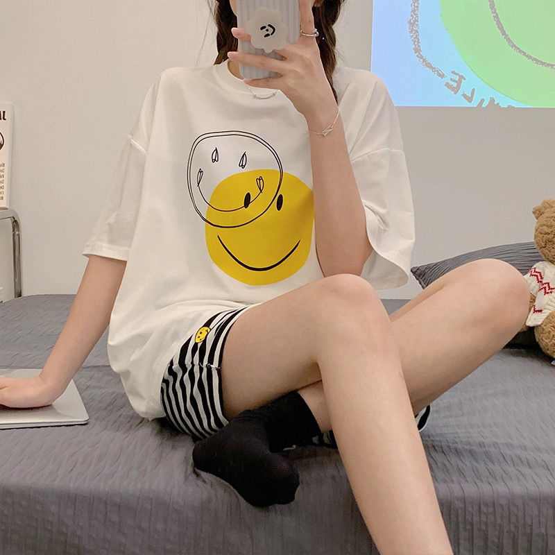 White T-shirt for women cartoon printed student short-sleeved pants sweet top