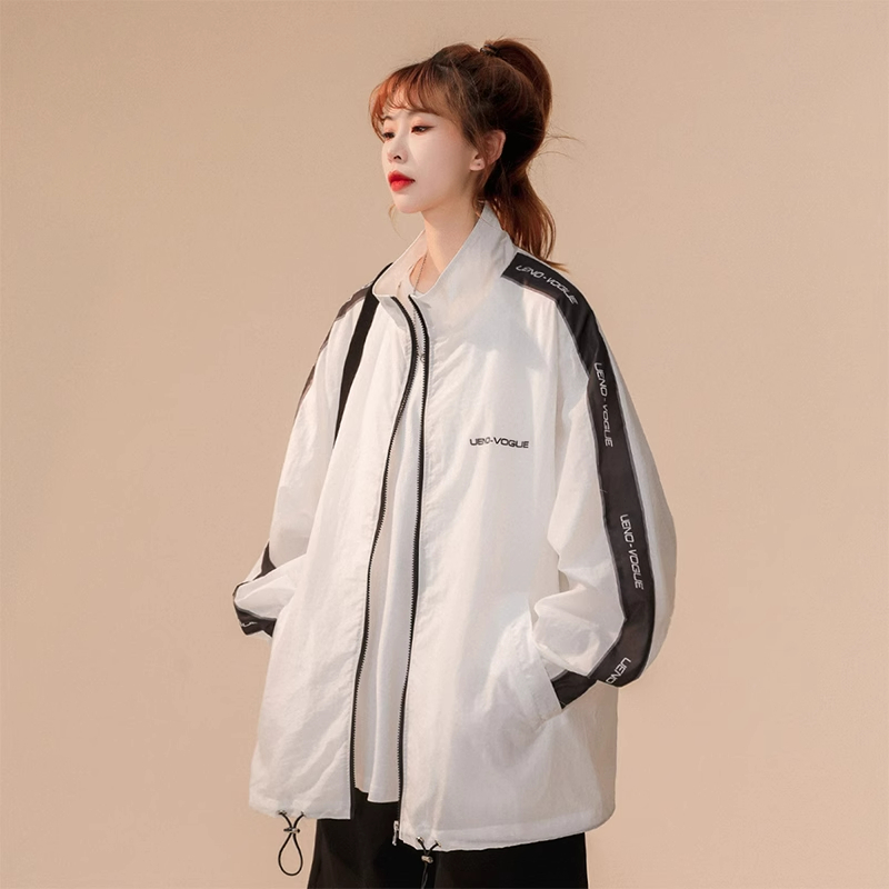 官方圖原版質量中長款大碼女裝薄款拉鏈開衫防曬服連帽外套女
