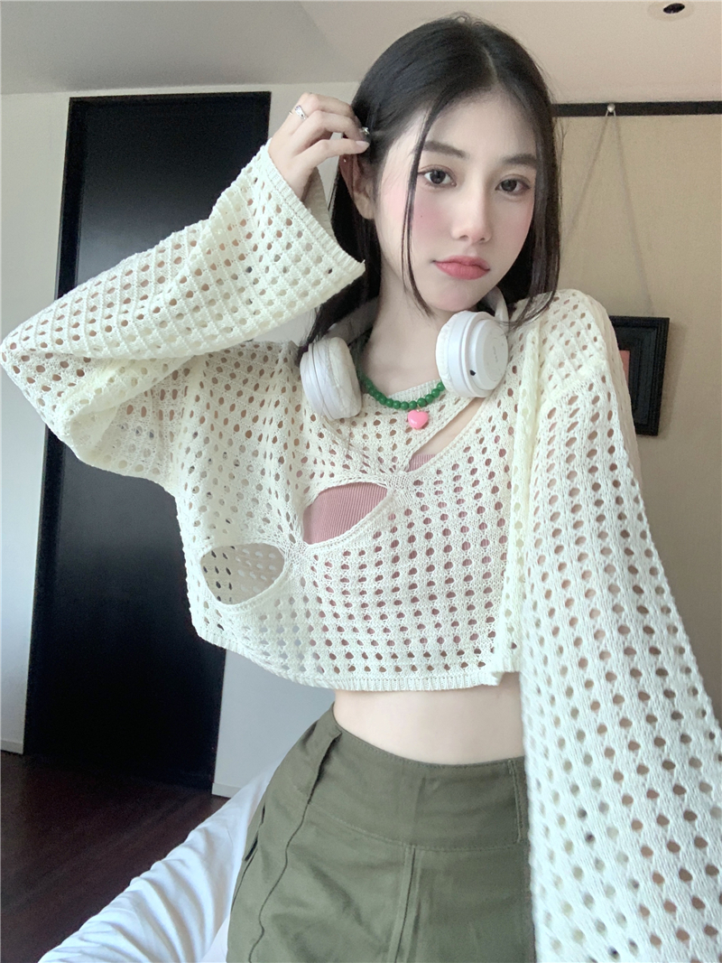 酷鹽系少女oversize穿搭夏新款女辣妹今年夏季流行漂亮鏤空罩衫