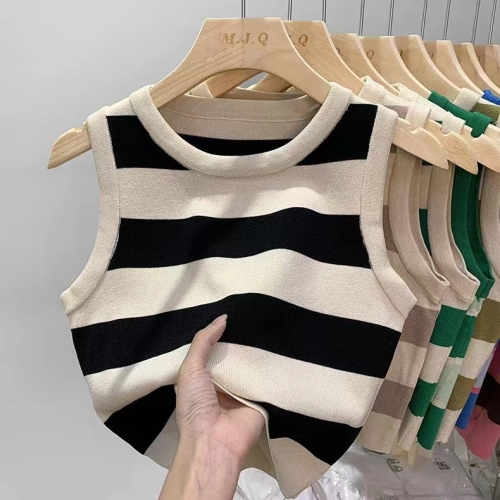 South Korea Dongdaemun 2024 summer new contrasting striped knitted vest women's design niche vest top
