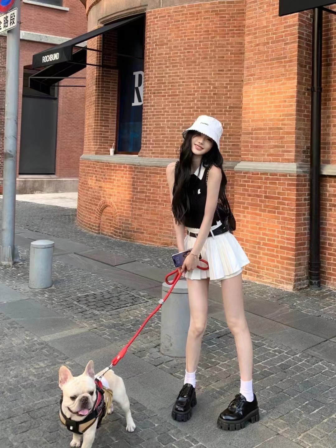 JMSHOP 翹課學妹 撞色刺繡上衣女設計感夏季顯瘦polo領針織背心