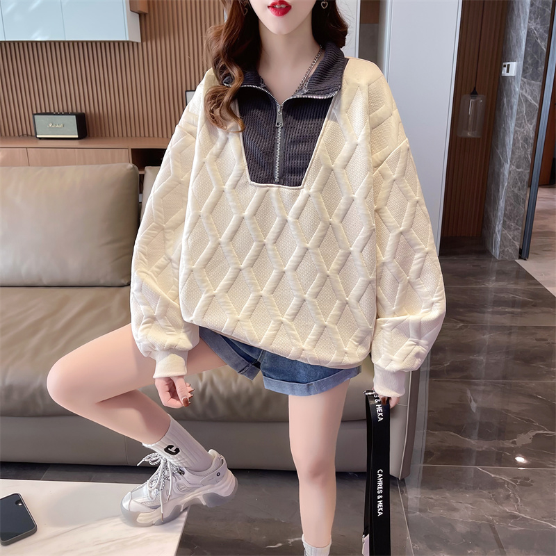 Actual shot 2024 spring Korean style loose back bag collar jacquard POLO collar embroidered large size thin sweatshirt for women