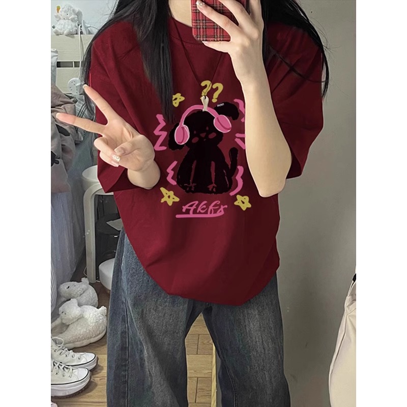 高質量純棉220克精梳緊密手感好直播品質前印花短袖t恤女
