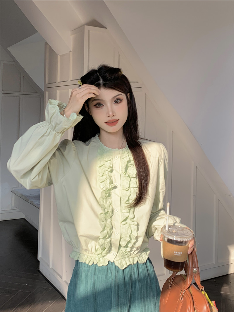 Real shot French commuter long-sleeved shirt for women 2024 spring new small design versatile top