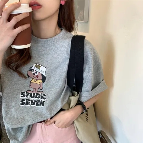 Short-sleeved T-shirt women's loose Korean version ins trend 2024 spring and summer new style mid-length half-sleeved top ins trend