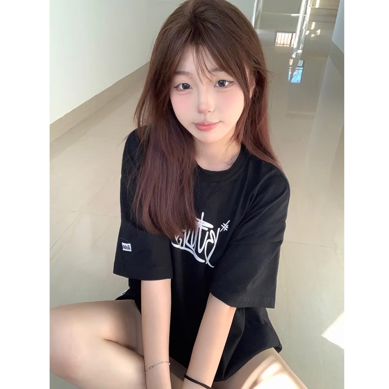 高質量純棉220克精梳緊密手感好直播品質前印花短袖t恤女