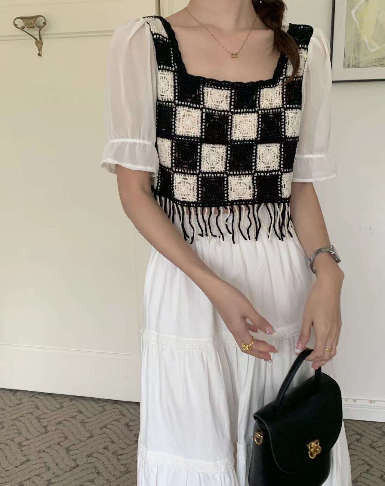New summer tassel heavy embroidery sweet girly jacquard cardigan sweater for women