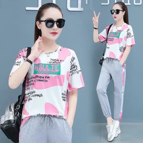 2024 New Internet Celebrity Camouflage Breathable Casual Sportswear Suit Women's Summer Style Versatile Quick-Drying Running Wear