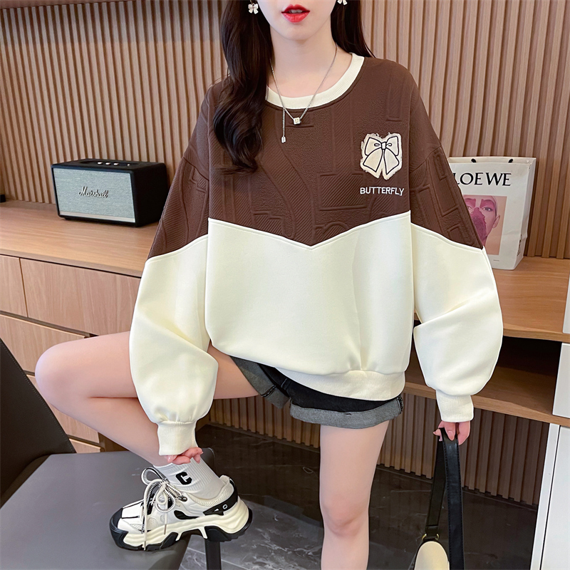 Actual shot of new spring Korean style loose Chinese cotton composite round neck cartoon print large size thin sweatshirt for women