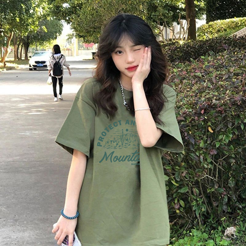 Pure cotton 230g combed tight match live quality front printed loose short sleeve t-shirt for women
